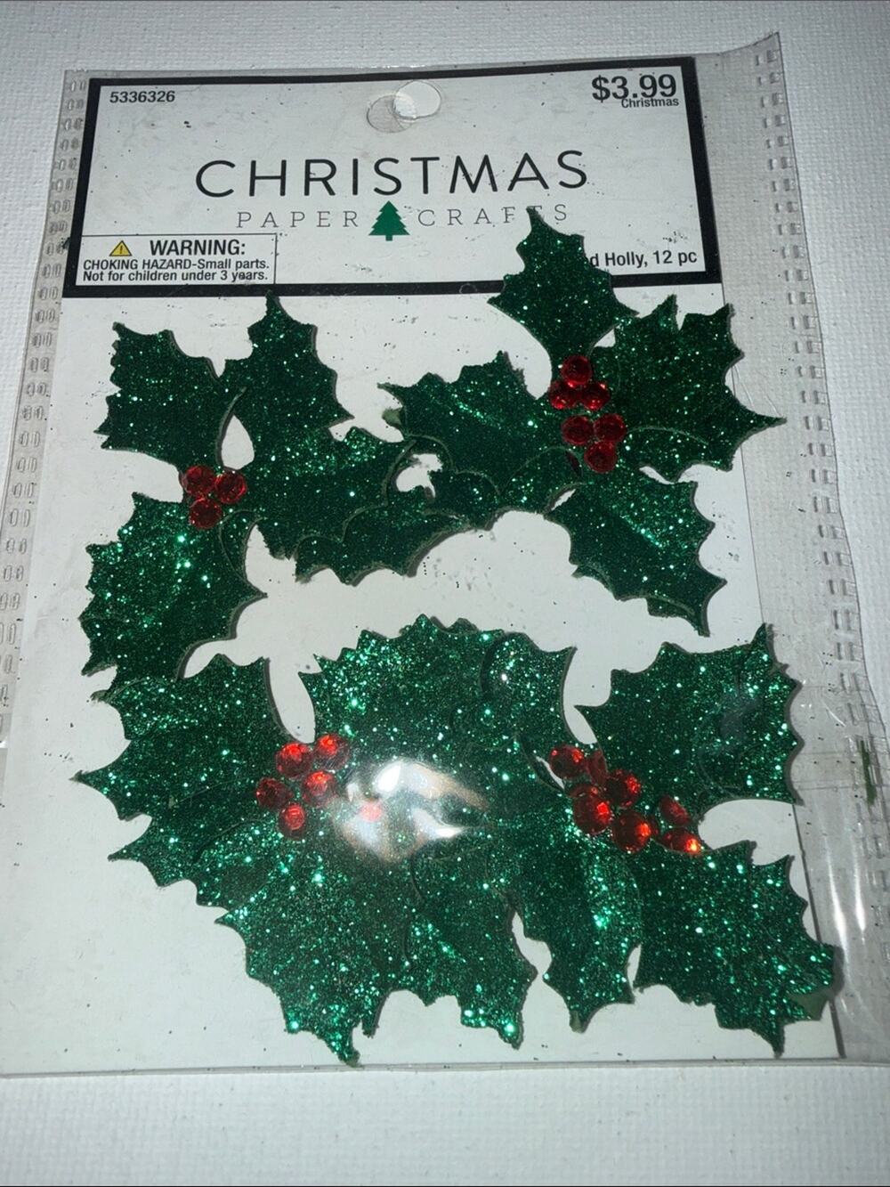 Hobby Lobby Glitter Holly Embellishments in Green with Red Berries